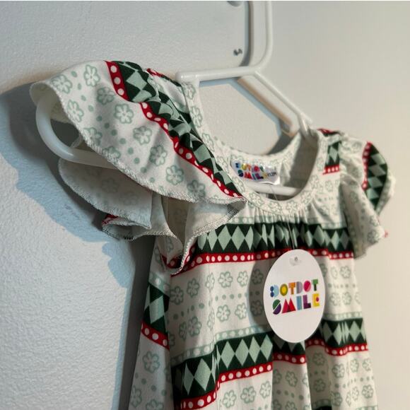 NWT Dot Dot Smile Flutter Sleeve Swing Dress – White/Red/Green – Baby Girl 6-12M - Picture 6 of 7